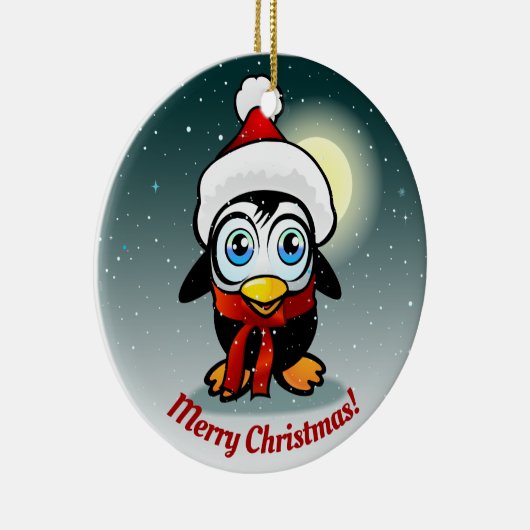 Cute Penguin met Pet-Cartoon met Xmas Keramisch Ornament (Rechts)