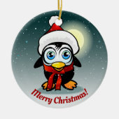 Cute Penguin met Pet-Cartoon met Xmas Keramisch Ornament (Voorkant)