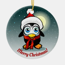Cute Penguin met Pet-Cartoon met Xmas Keramisch Ornament