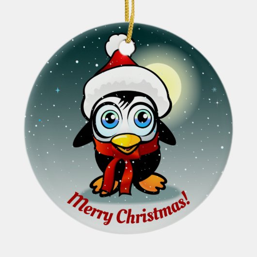 Cute Penguin met Pet-Cartoon met Xmas Keramisch Ornament (Voorkant)