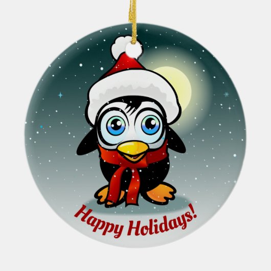 Cute Penguin met Pet-Cartoon met Xmas Keramisch Ornament (Achterkant)