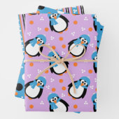 Cute Penguin met Pet en scarf Stripes Polka-Stippe Inpakpapier Vel (In situ)