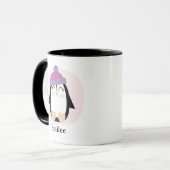Cute Penguin met roze Paarse kerst met Pet Mok (Voorkant links)