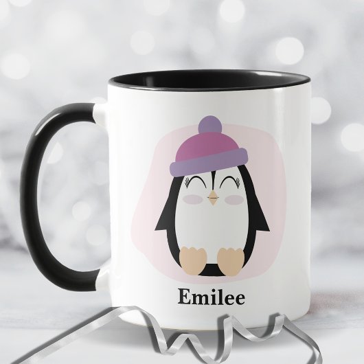 Cute Penguin met roze Paarse kerst met Pet Mok