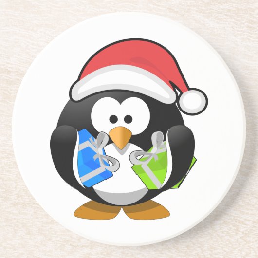 Cute Penguin met Santa Hat-Onderzetter Zandsteen Onderzetter (Voorkant)