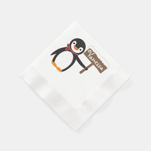 Cute Penguin met Scarf & Wooden Sign Servetten (Hoek)