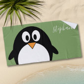 Cute Penguin met Whimsical green handgeschreven na Strandlaken