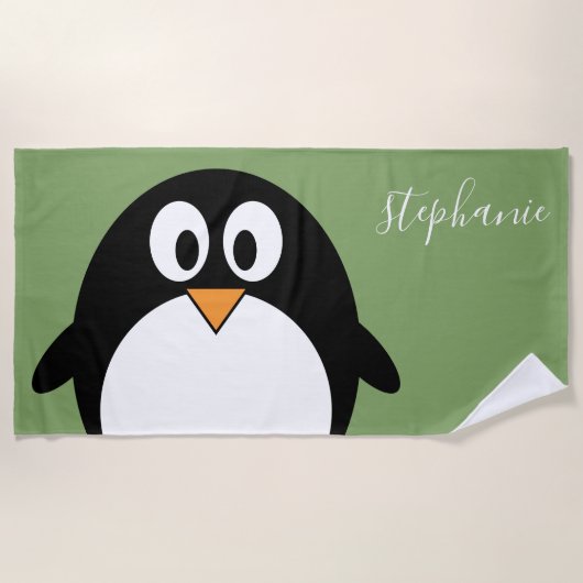 Cute Penguin met Whimsical green handgeschreven na Strandlaken (Voorkant)