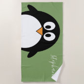Cute Penguin met Whimsical green handgeschreven na Strandlaken (Voorkant)