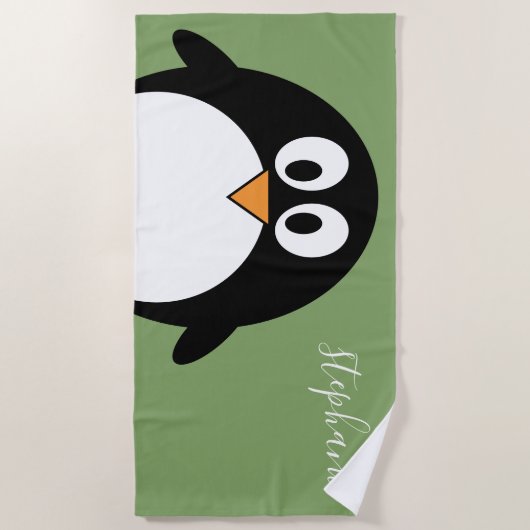 Cute Penguin met Whimsical green handgeschreven na Strandlaken (Voorkant)
