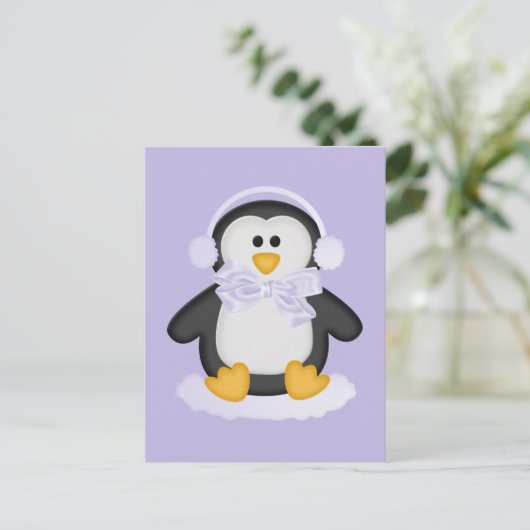 Cute Penguin met White Bow Briefkaart (Staand voorkant)