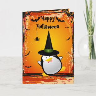 Cute Penguin met Witches Pet Halloween Card Kaart