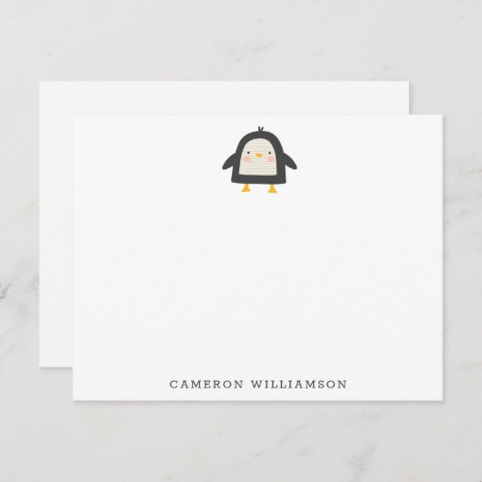 Cute Penguin Minimalist Personalized Stationery Notitiekaartje (Voorkant / Achterkant)