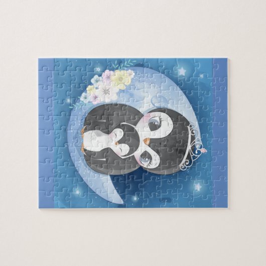 Cute Penguin Moeder en Baby Legpuzzel (Horizontaal)