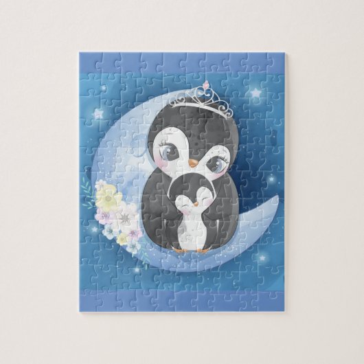 Cute Penguin Moeder en Baby Legpuzzel (Verticaal)