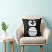 Cute Penguin Monogram Naam in Zwart en Wit Kussen (Stoel)