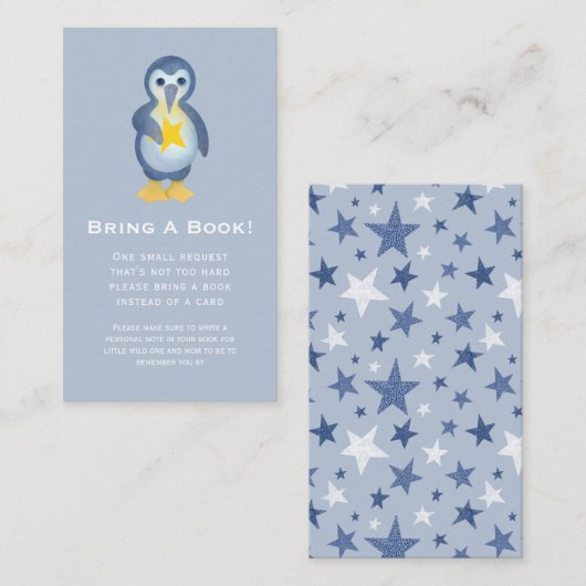 Cute Penguin North Star Baby shower Book Request Informatiekaartje (Voorkant / Achterkant)