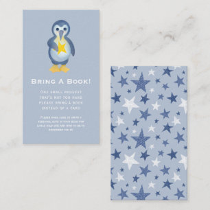 Cute Penguin North Star Baby shower Book Request Informatiekaartje
