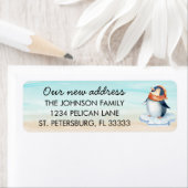 Cute Penguin on Beach Family Moved Return Address Etiket (Insitu)