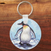Cute Penguin on Blue Sleutelhanger (Voorkant)