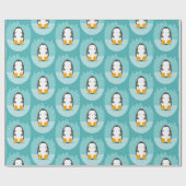 Cute Penguin on Blue Winter Cartoon Pattern Cadeaupapier (Vlak)