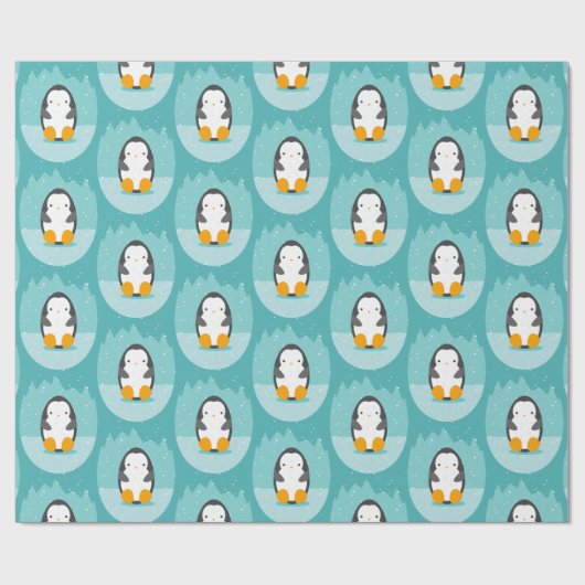 Cute Penguin on Blue Winter Cartoon Pattern Cadeaupapier (Vlak)
