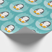 Cute Penguin on Blue Winter Cartoon Pattern Cadeaupapier (Hoek)