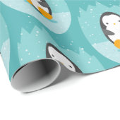 Cute Penguin on Blue Winter Cartoon Pattern Cadeaupapier (Rol Hoek)