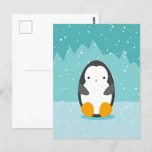 Cute Penguin on ice Blue Winter Cartoon Briefkaart