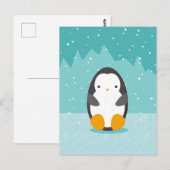 Cute Penguin on ice Blue Winter Cartoon Briefkaart (Voorkant / Achterkant)