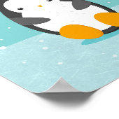 Cute Penguin on ice Blue Winter Cartoon Poster (Hoek)