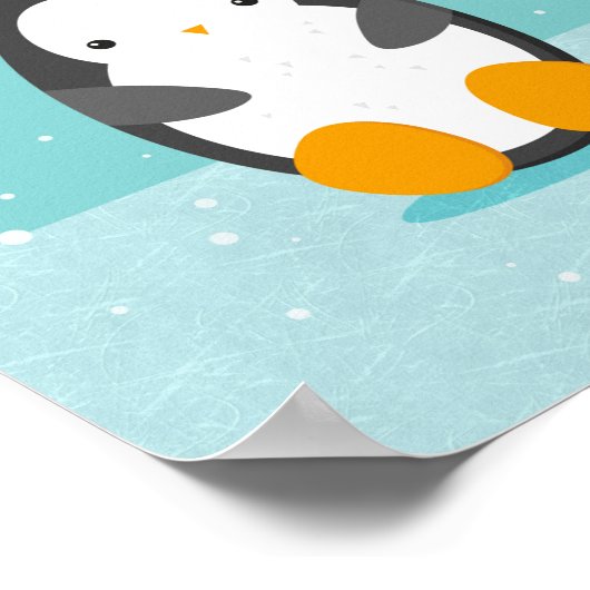 Cute Penguin on ice Blue Winter Cartoon Poster (Hoek)