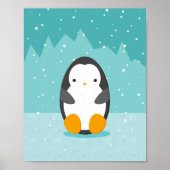 Cute Penguin on ice Blue Winter Cartoon Poster (Voorkant)
