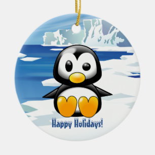 Cute Penguin on Ice Keramisch Ornament
