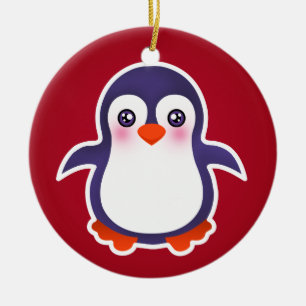 Cute Penguin on Red Background Illustration Keramisch Ornament