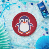Cute Penguin on Red Background Illustration Papieren Bordje (Feest)