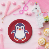 Cute Penguin on Red Background Illustration Papieren Bordje (Feest)