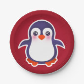 Cute Penguin on Red Background Illustration Papieren Bordje (Voorkant)
