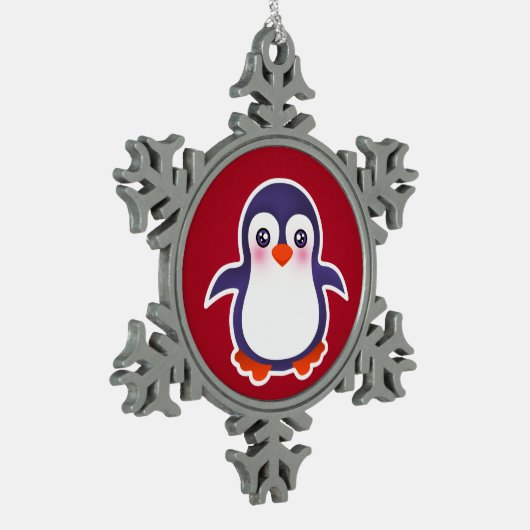 Cute Penguin on Red Background Illustration Tin Sneeuwvlok Ornament (Links)