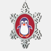 Cute Penguin on Red Background Illustration Tin Sneeuwvlok Ornament (Rechts)