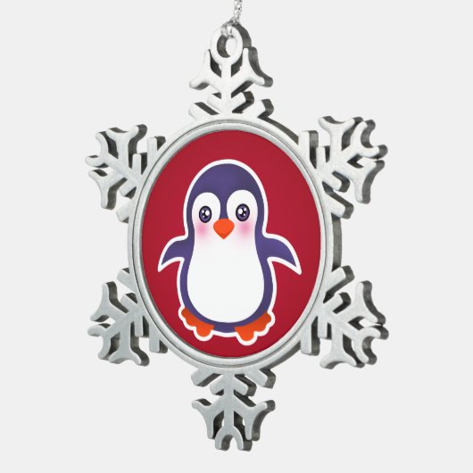 Cute Penguin on Red Background Illustration Tin Sneeuwvlok Ornament (Rechts)