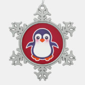 Cute Penguin on Red Background Illustration Tin Sneeuwvlok Ornament (Voorkant)