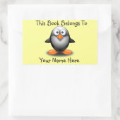 Cute Penguin on Yellow Book Name Bord Rechthoekige Sticker (Tas)