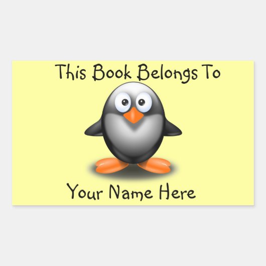 Cute Penguin on Yellow Book Name Bord Rechthoekige Sticker (Voorkant)