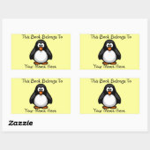 Cute Penguin on Yellow Book Name Bord Rechthoekige Sticker (Vel)