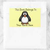 Cute Penguin on Yellow Book Name Bord Rechthoekige Sticker (Tas)