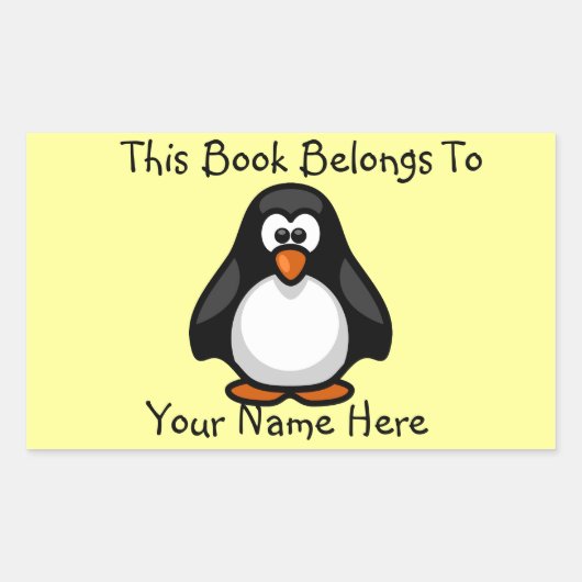 Cute Penguin on Yellow Book Name Bord Rechthoekige Sticker (Voorkant)