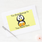 Cute Penguin on Yellow Book Name Bord Rechthoekige Sticker (Envelop)