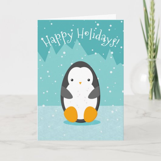 Cute Penguin op ijs Blauwe Kerstmis Feestdagen Kaart (Voorkant)