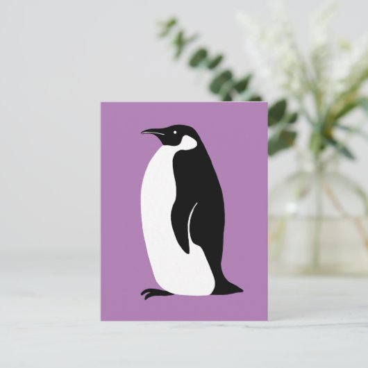 Cute Penguin Paars Black White Briefkaart (Staand voorkant)